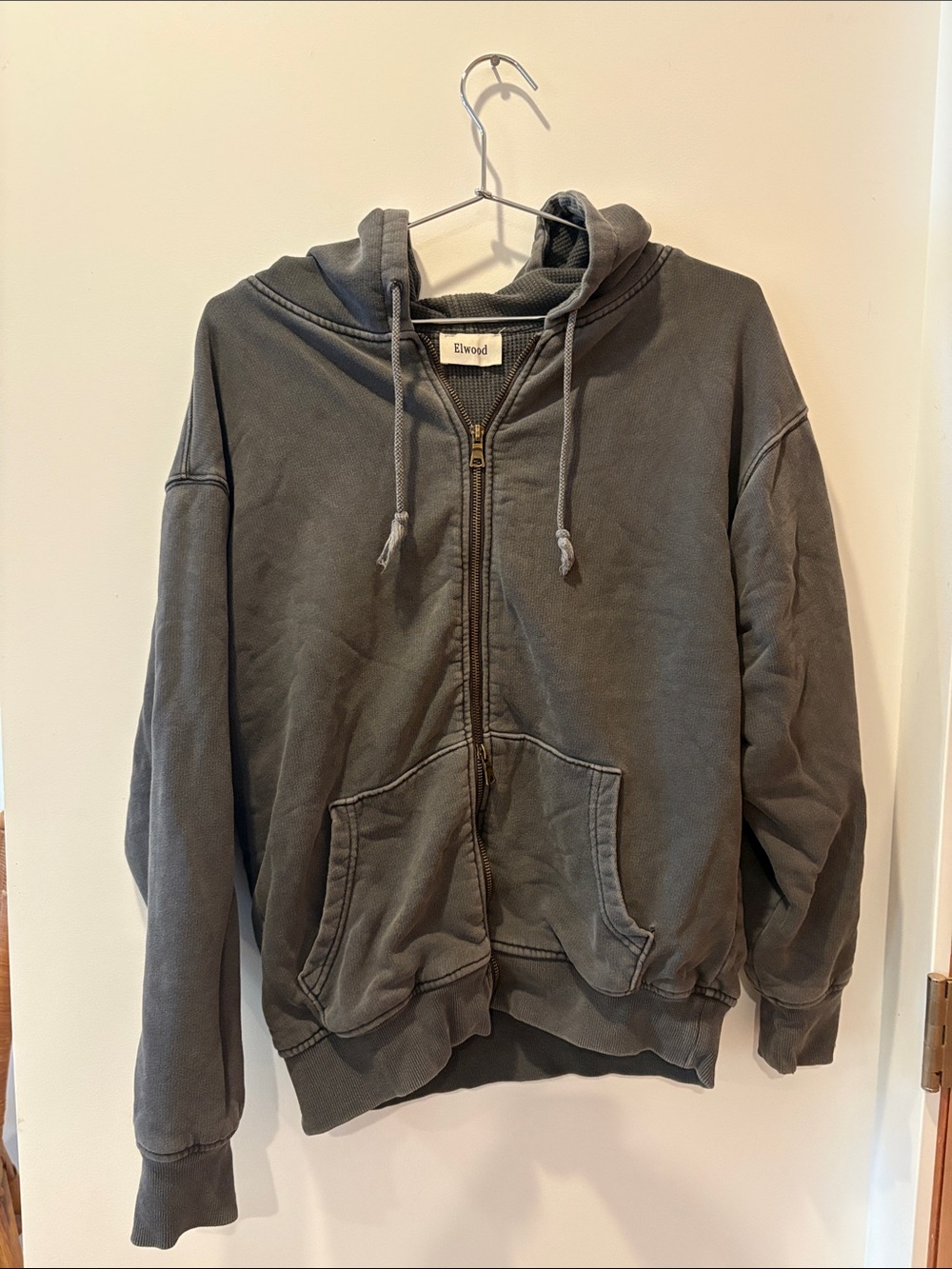 Elwood Unisex Washed Gray Full-Zip Hooded Sweater
